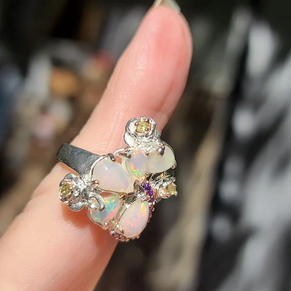 Opal 11k amethyst 3k & Peridot sterling ring sz6 - Picture 6 of 9
